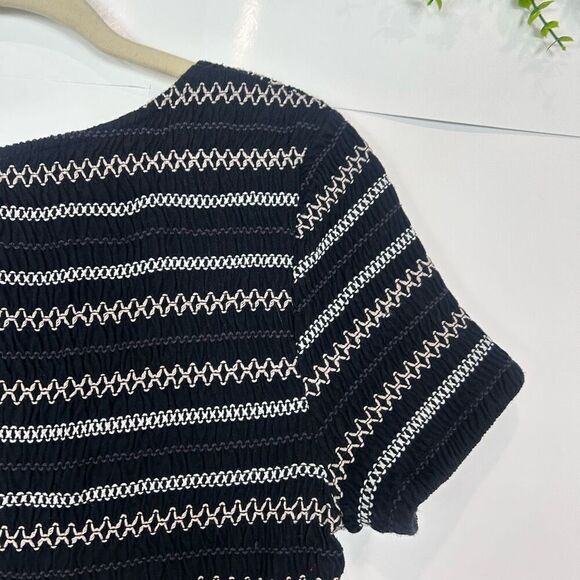 Anthropologie Black Smocked Top Large Meadow Rue Peplum Short Sleeve Ruched L - Picture 8 of 13